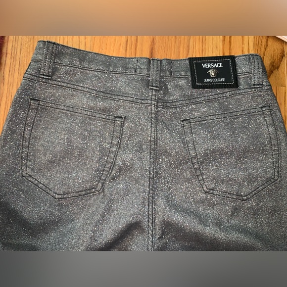 Versace Men’s Silver Metallic Grey Black Pants 33 / 47 90s Y2K - Picture 2 of 10